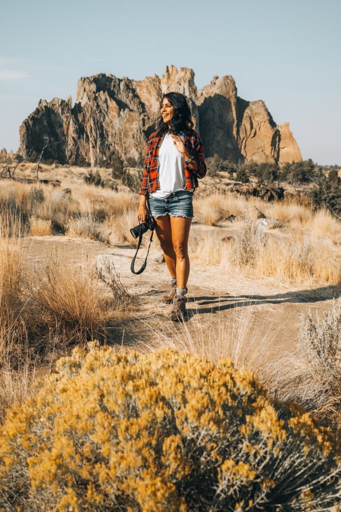 Girl hiking in Smith Rock State Park, Oregon.